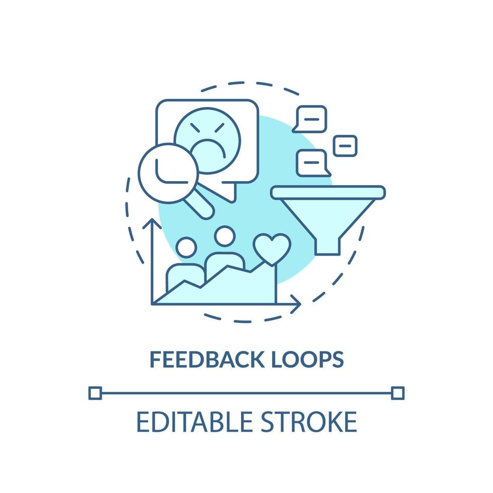 Feedback loops turquoise concept icon. Complaints and suggestions. Customer needs abstract idea thin line illustration. Isolated outline drawing. Editable stroke. vector