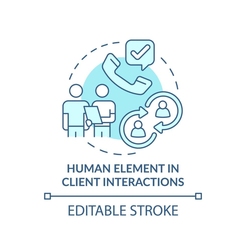 Human element in client interactions turquoise concept icon. Customer behavior trend abstract idea thin line illustration. Isolated outline drawing. Editable stroke. vector