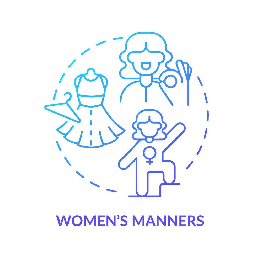 Women manners blue gradient concept icon. Elegant and strong woman. Ethical code. Social etiquette abstract idea thin line illustration. Isolated outline drawing. vector