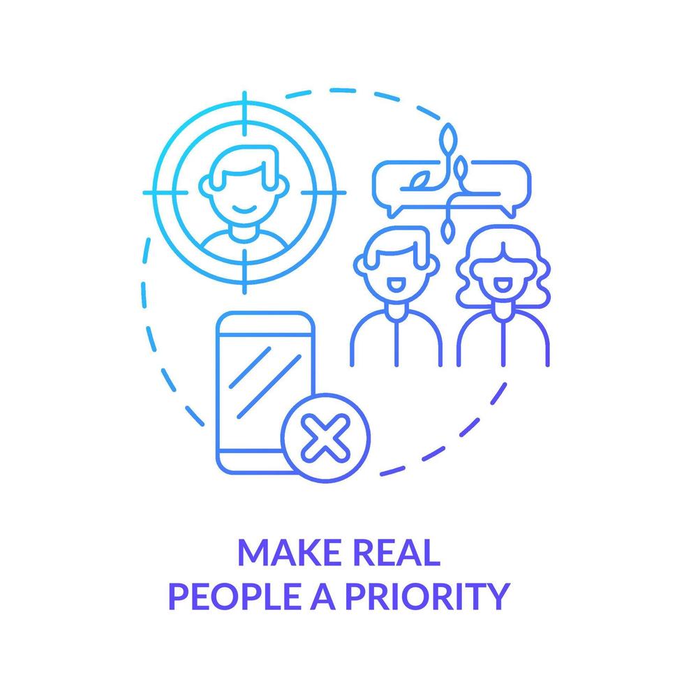 Make real people priority blue gradient concept icon. Internet communication. Netiquette rule abstract idea thin line illustration. Isolated outline drawing. vector