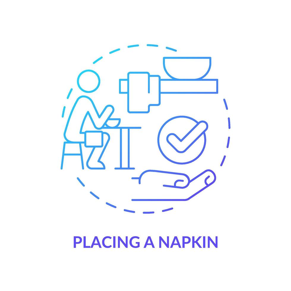 Placing napkin blue gradient concept icon. Place serviette on lap. Ethical code. Restaurant etiquette abstract idea thin line illustration. Isolated outline drawing. vector