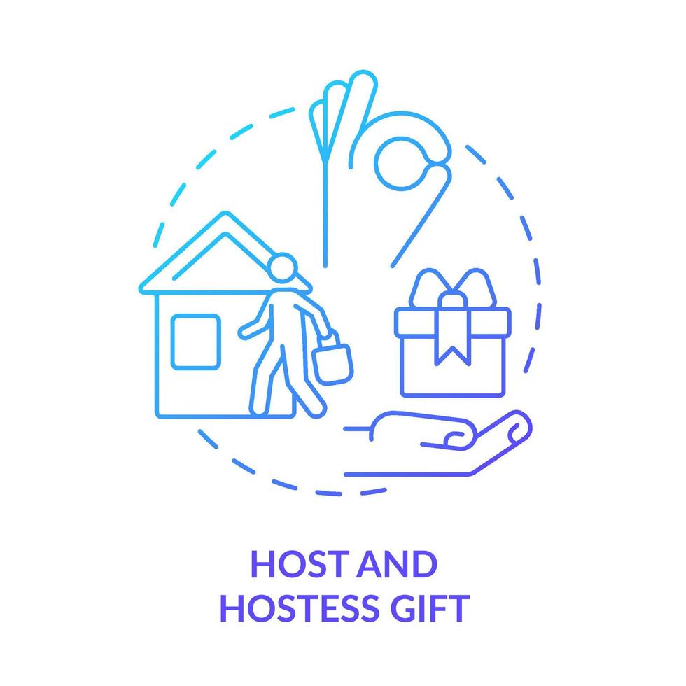 Host and hostess gift blue gradient concept icon. Bring present to dinner party. Social etiquette abstract idea thin line illustration. Isolated outline drawing. vector