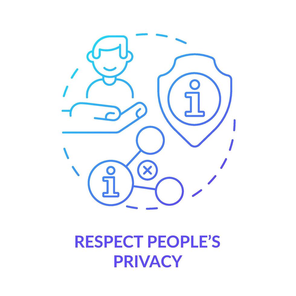 respetar la privacidad de las personas icono de concepto de gradiente azul. comunicación por internet. regla de netiqueta idea abstracta ilustración de línea delgada. dibujo de contorno aislado. vector