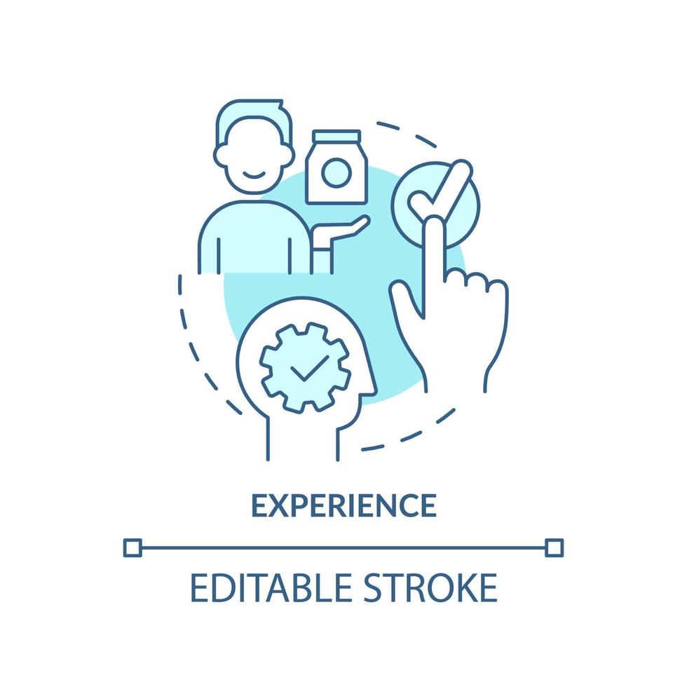 Experience turquoise concept icon. Service and goods perception. Product need abstract idea thin line illustration. Isolated outline drawing. Editable stroke. vector