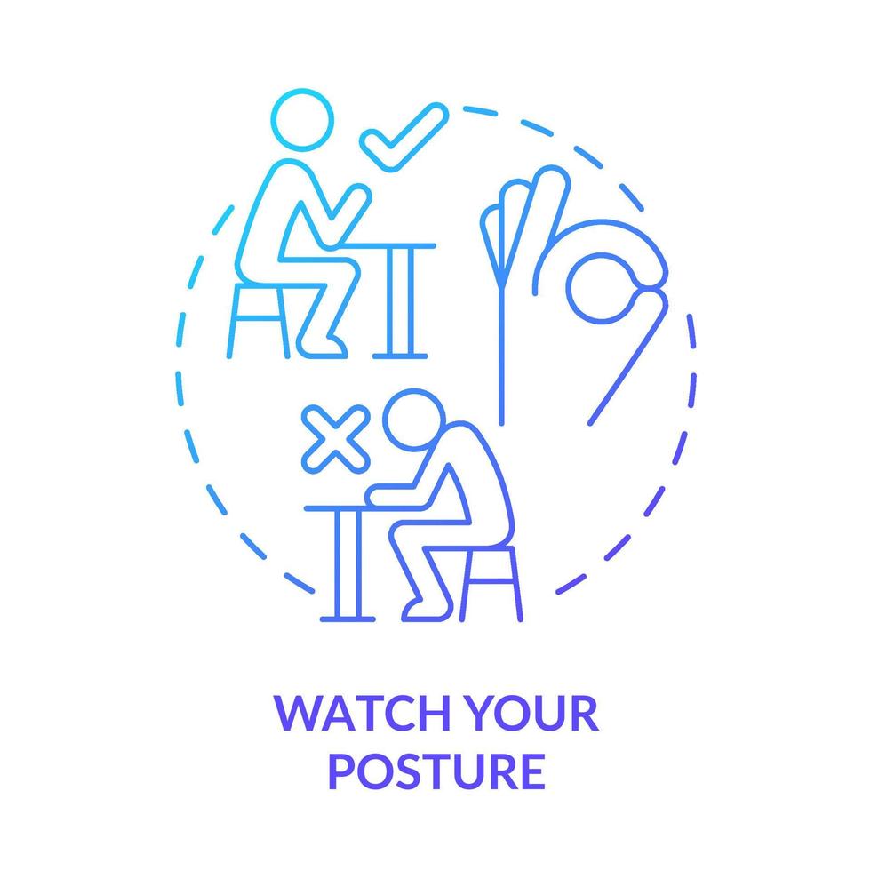 Watch your posture blue gradient concept icon. Keep elbows off table. Restaurant etiquette abstract idea thin line illustration. Isolated outline drawing. vector