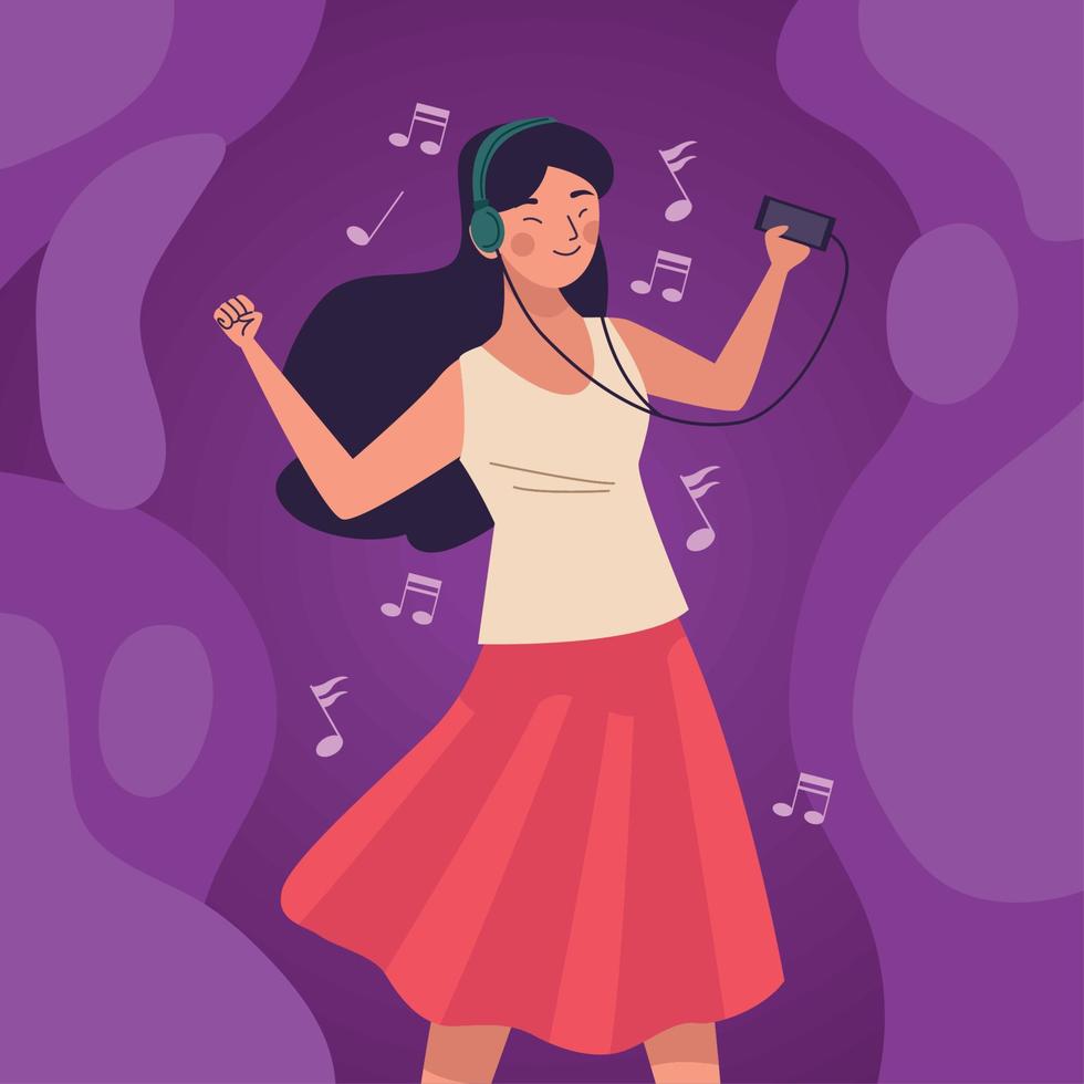 girl listening music dancing vector