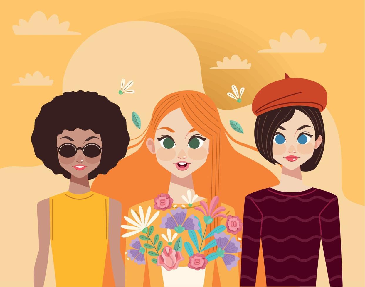 happy three women group vector