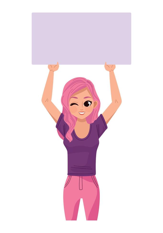 mujer protestando con pancarta vector