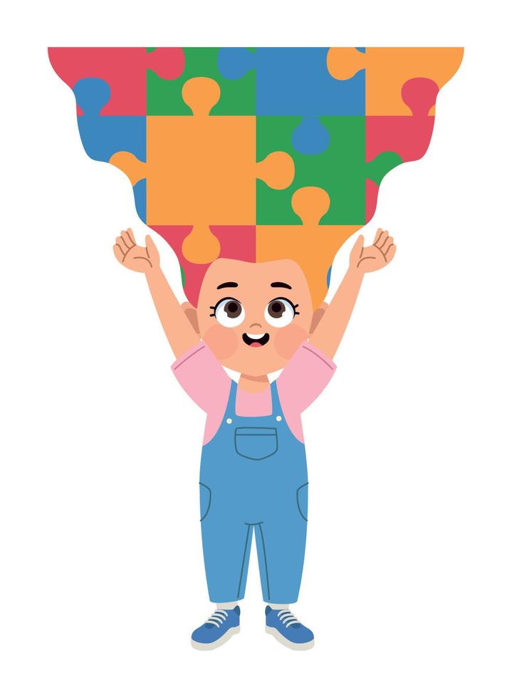 autistic girl with puzzle hair vector