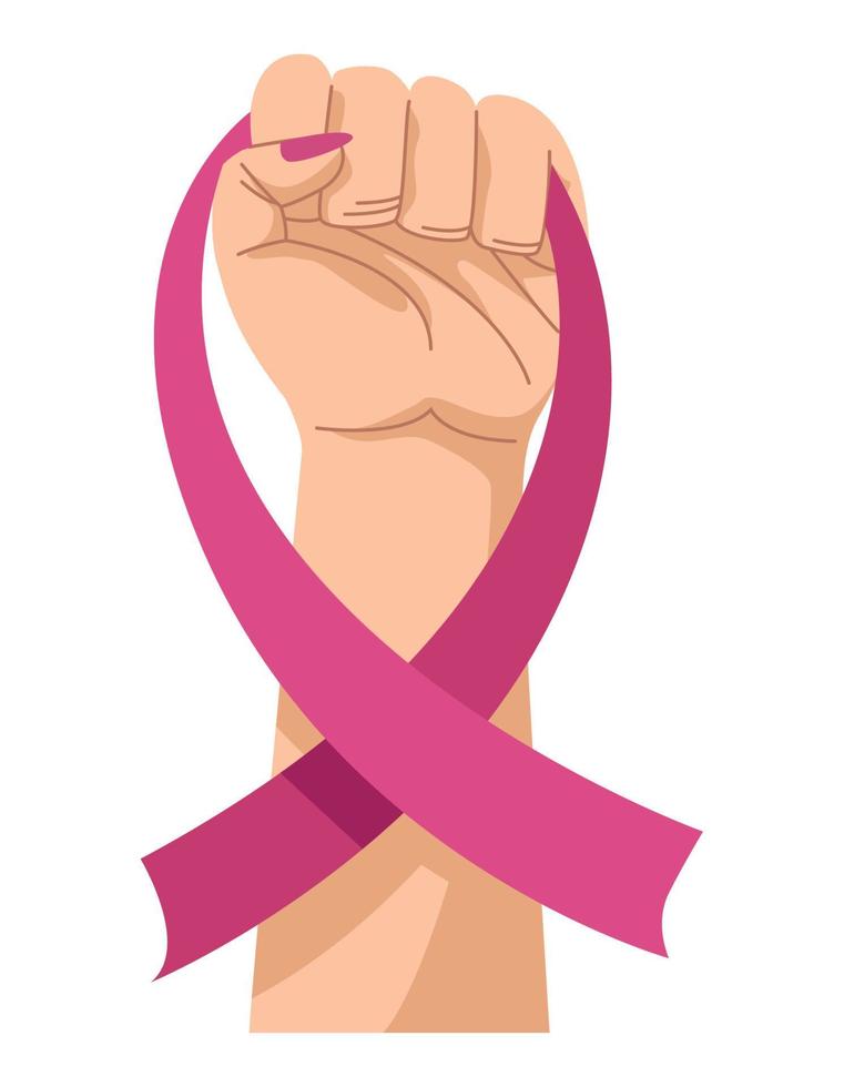 woman hand fist and pink ribbon vector
