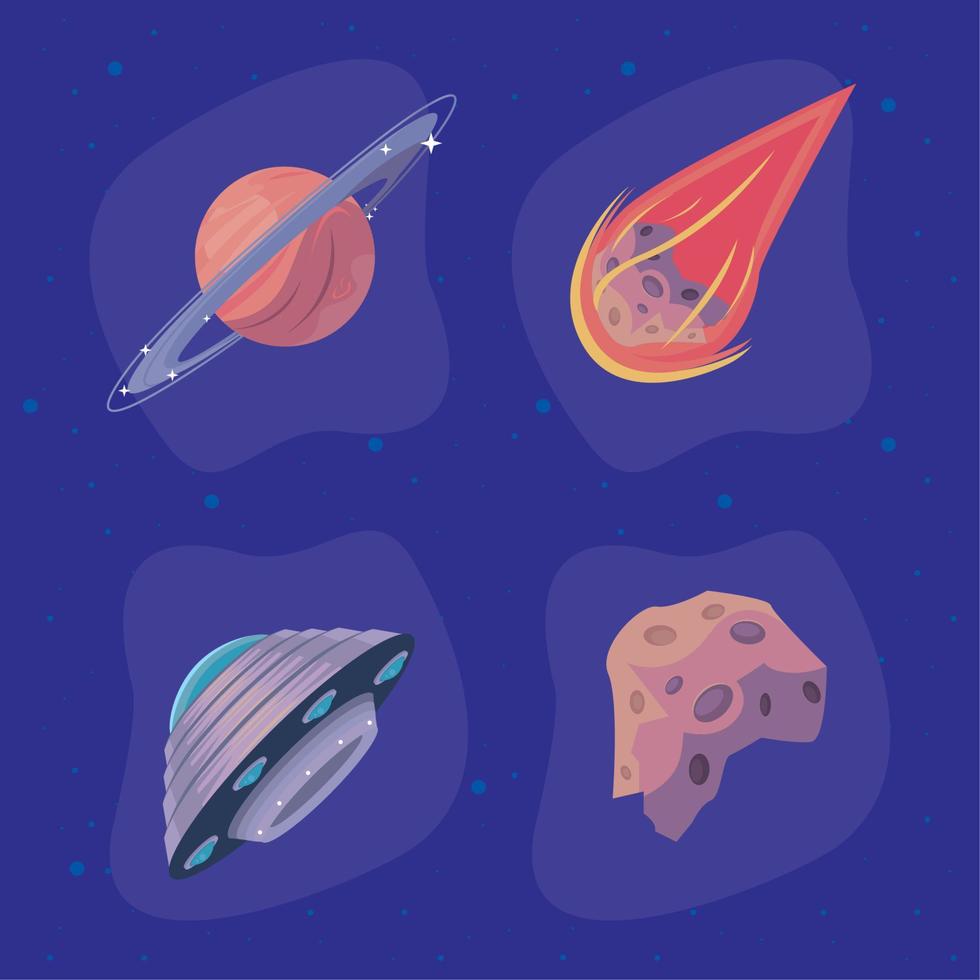 outer space four icons vector