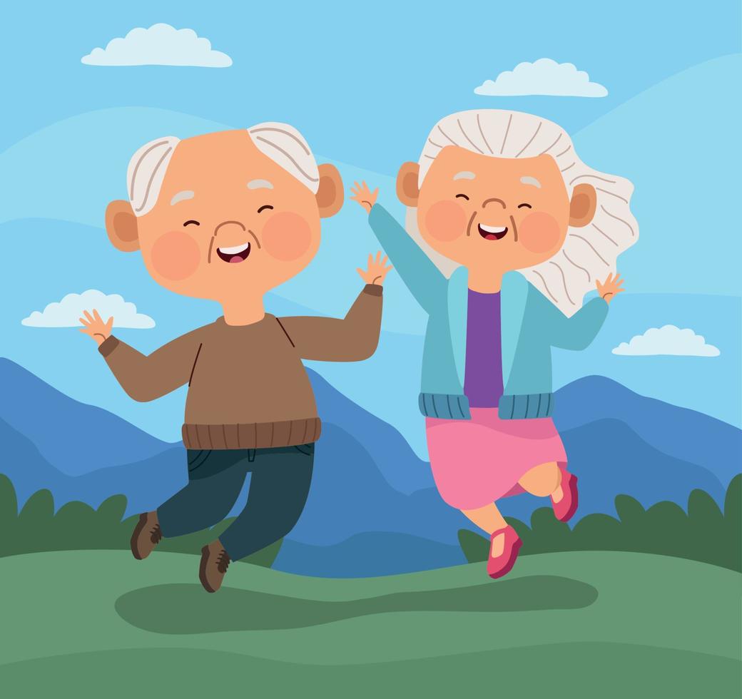 pareja de ancianos en el paisaje vector