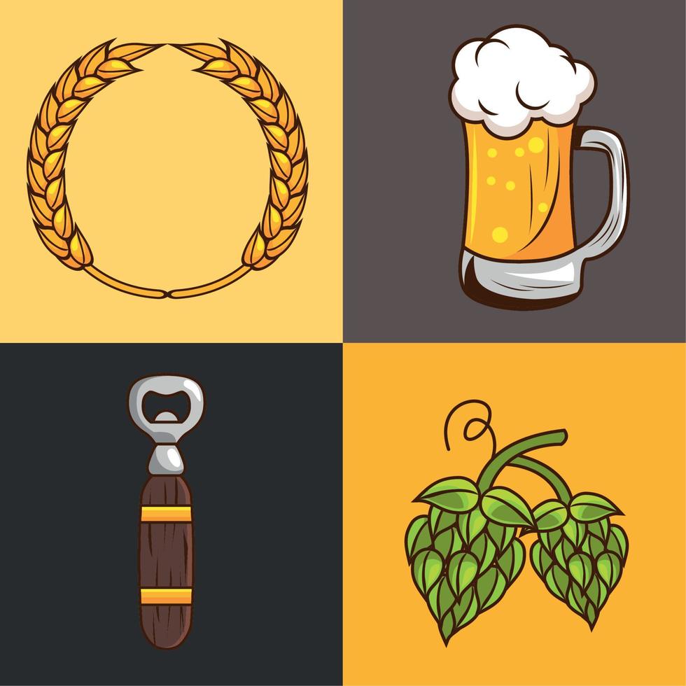 cervezas bebidas cuatro iconos vector