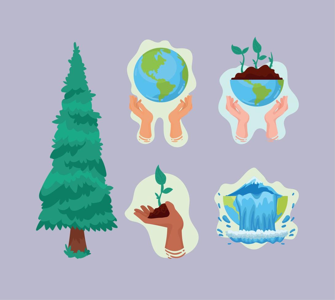 five earth planet icons vector