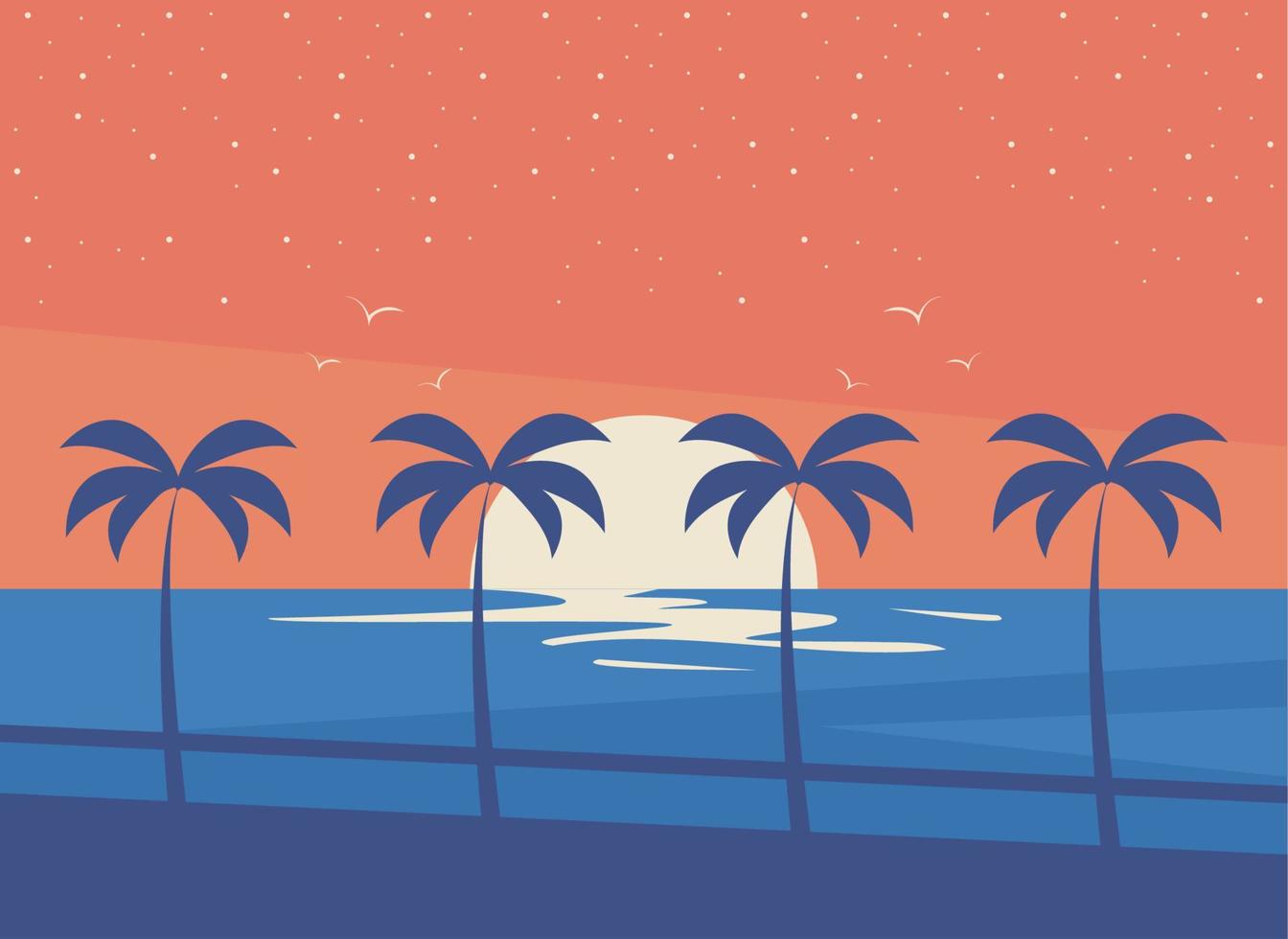 sunset seascape with palms trees vector
