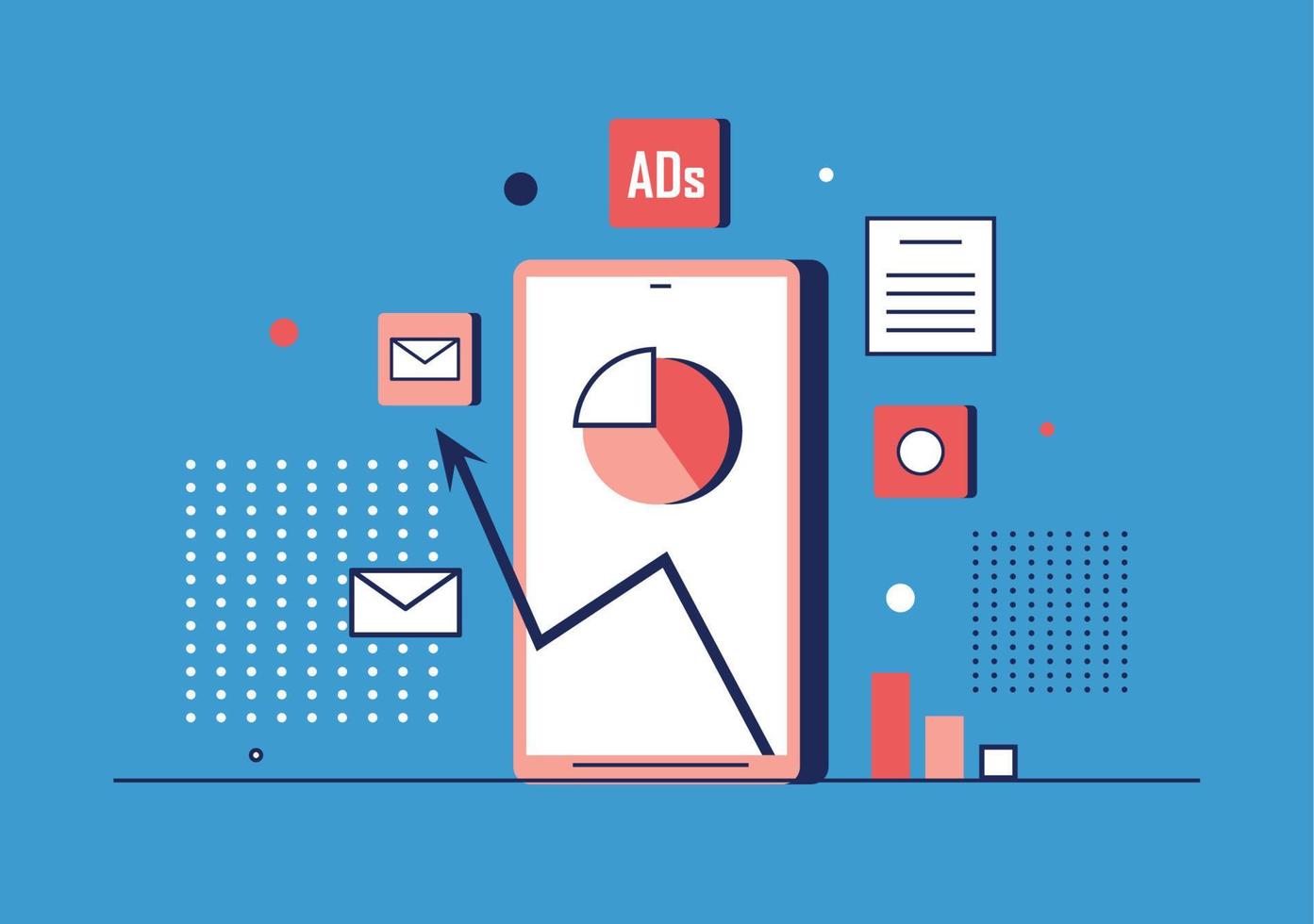 red smartphone and marketing icons vector