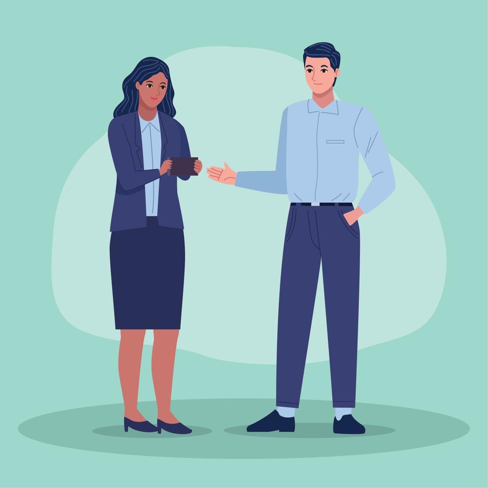 elegant couple working characters vector