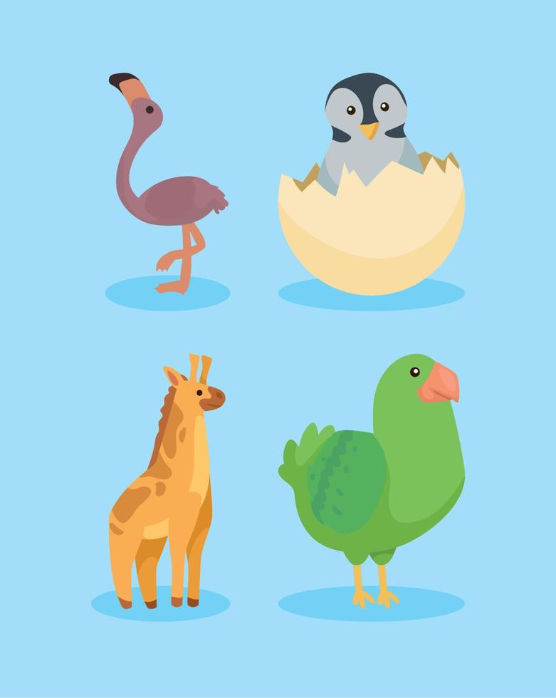 cuatro animales bebes personajes vector