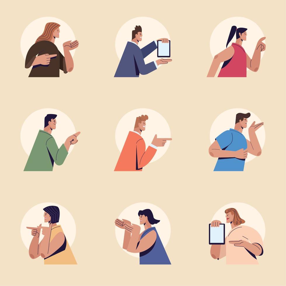 nine persons indexing characters vector