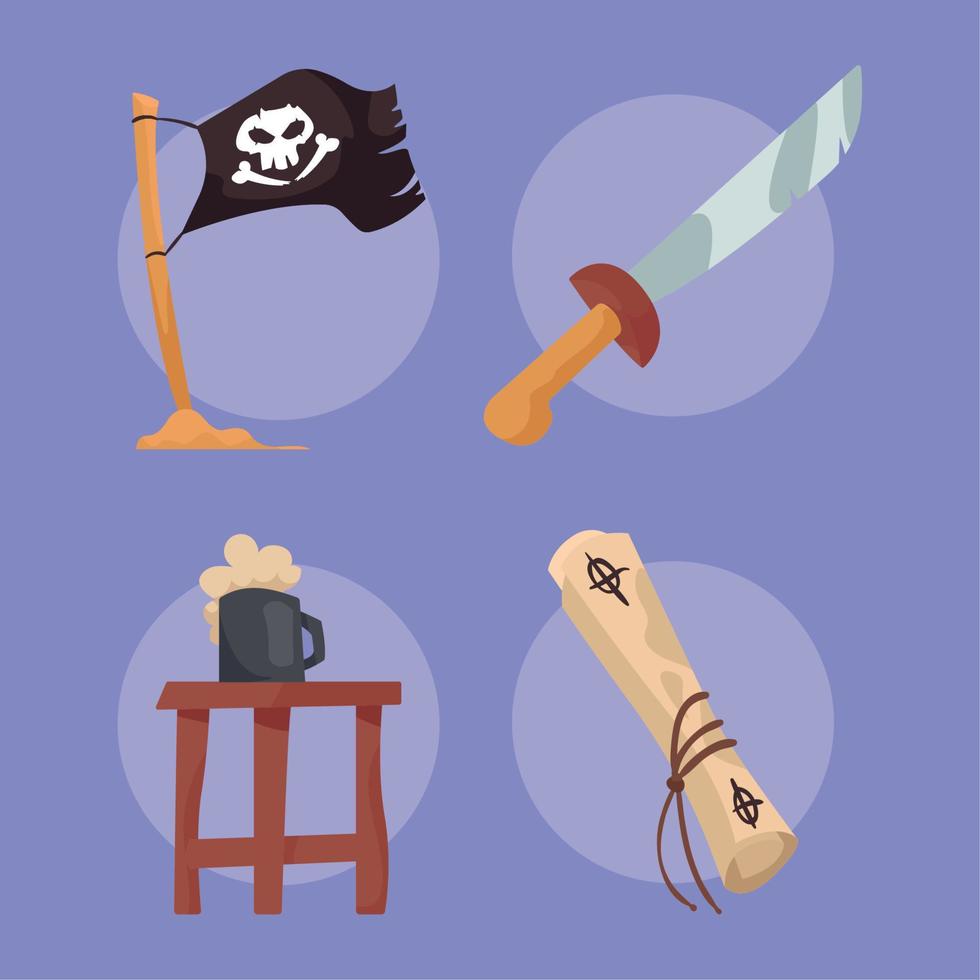 piratas cuatro iconos vector