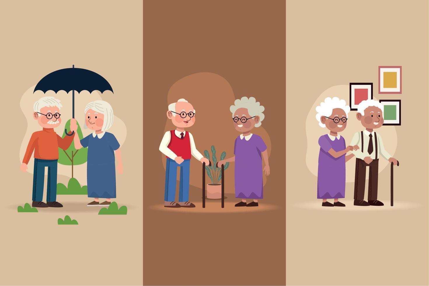 six old persons characters vector