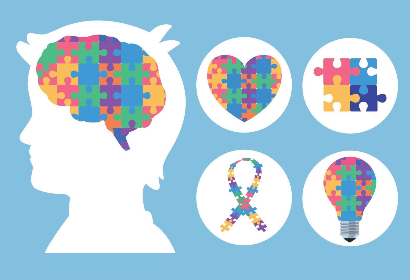 five autism day icons vector