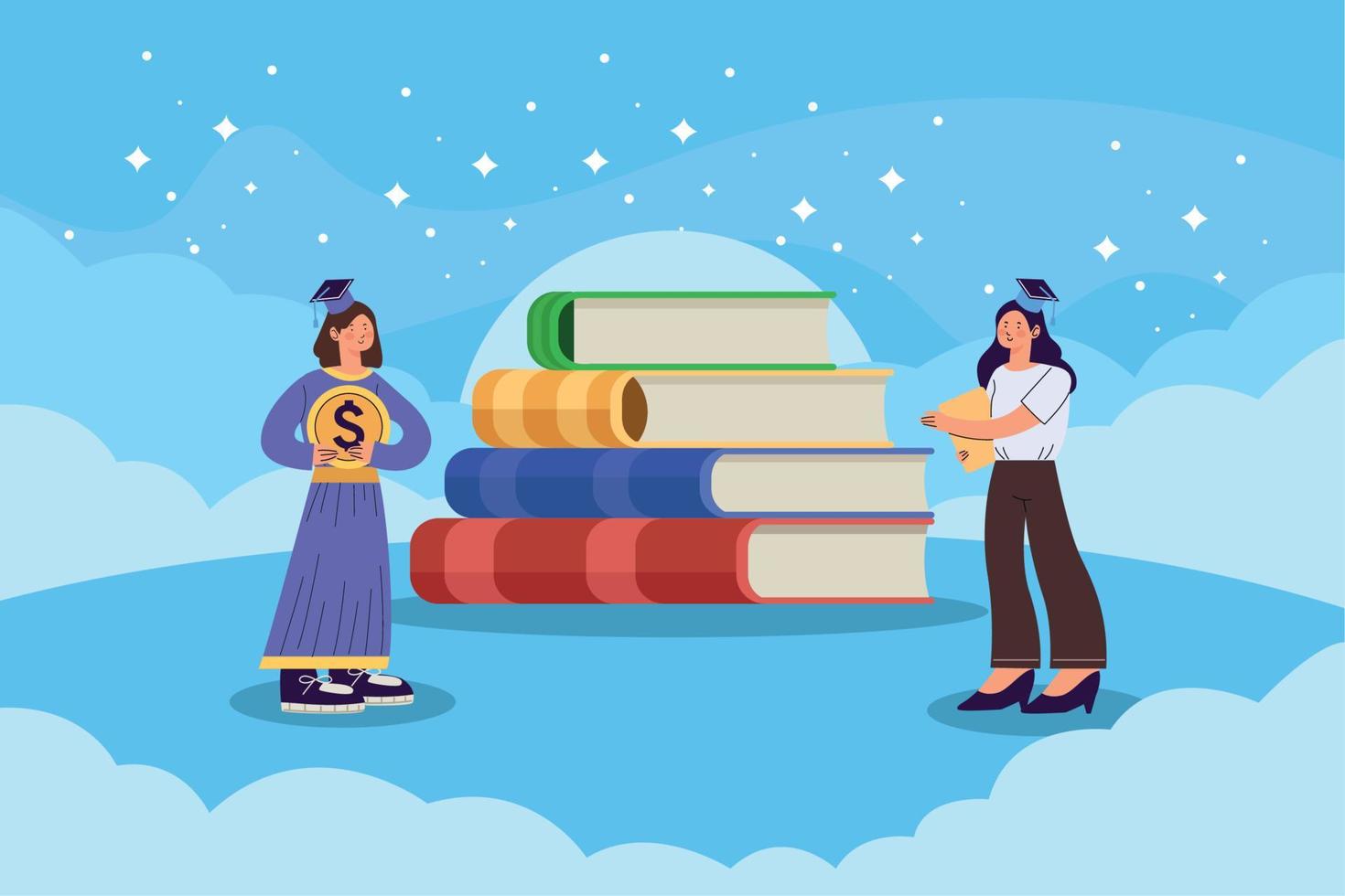 students girls graduates with books vector