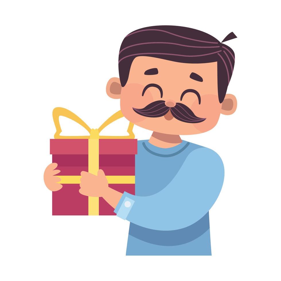 man with mustache and gift vector