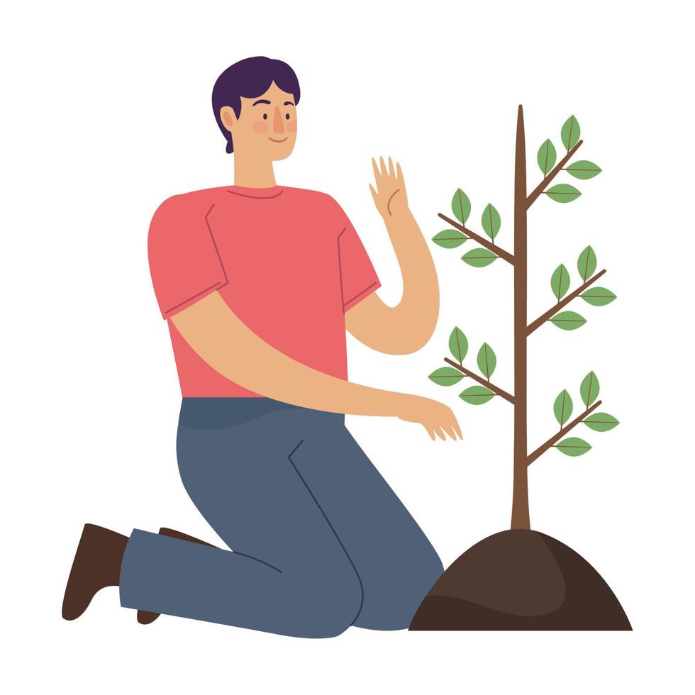 ecologist man planting tree vector