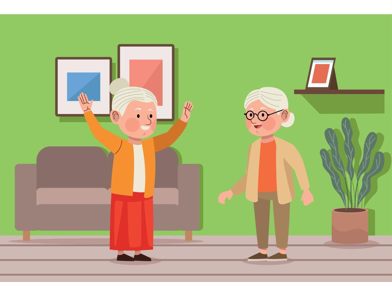 old women couple in livingroom vector