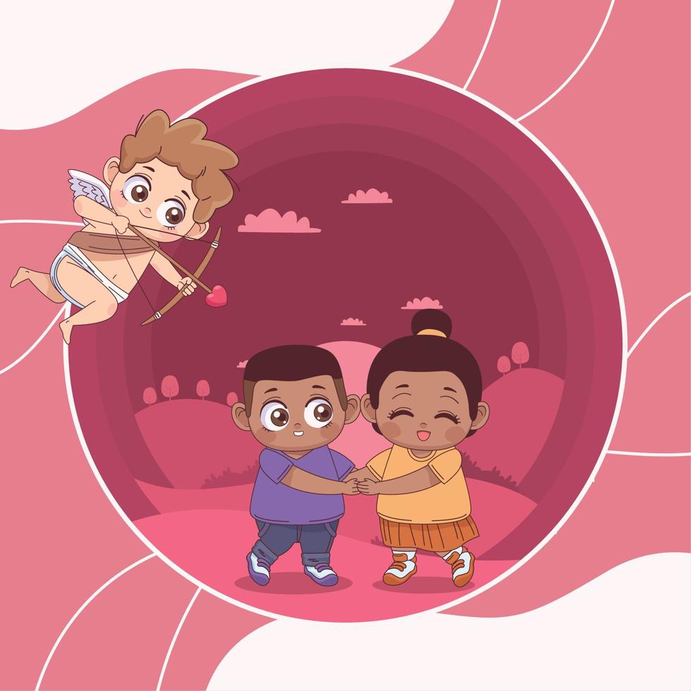 little lovers and cupid vector