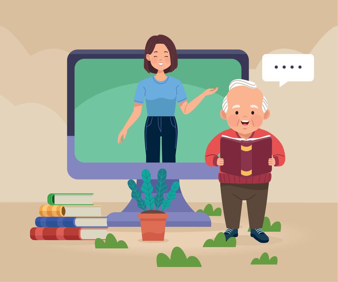 grandfather and teacher in desktop vector