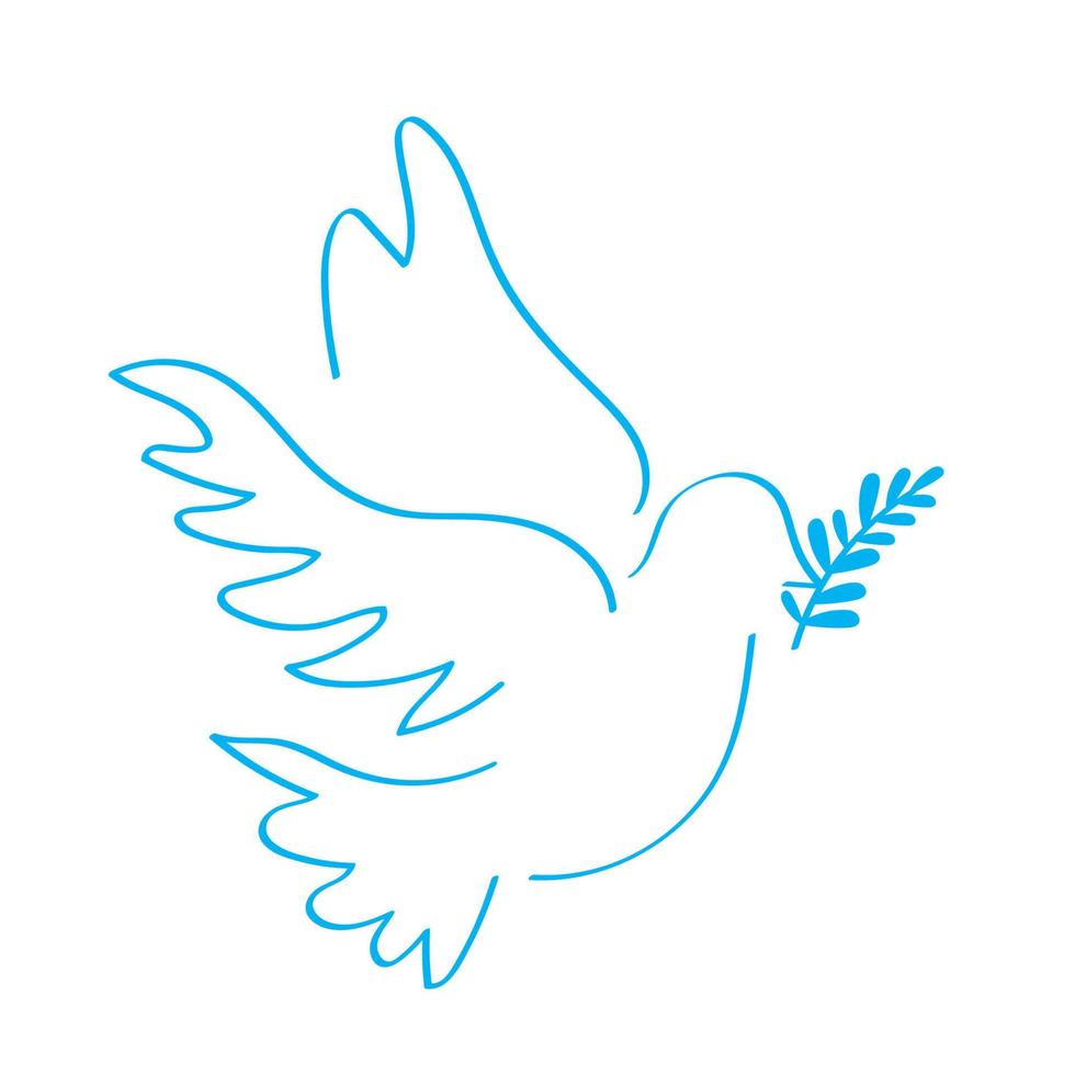 dove with olive branch line vector