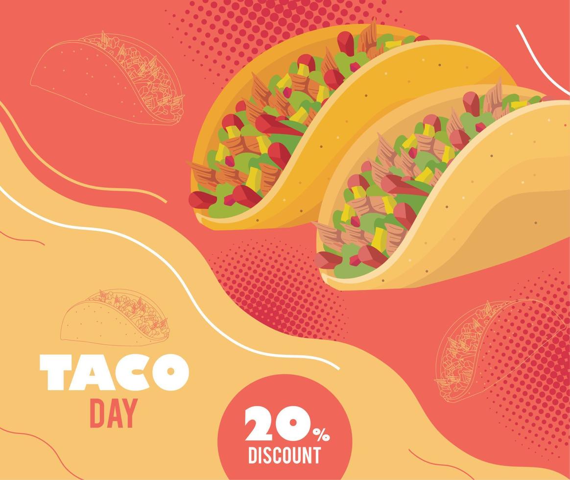 taco day lettering postcard vector