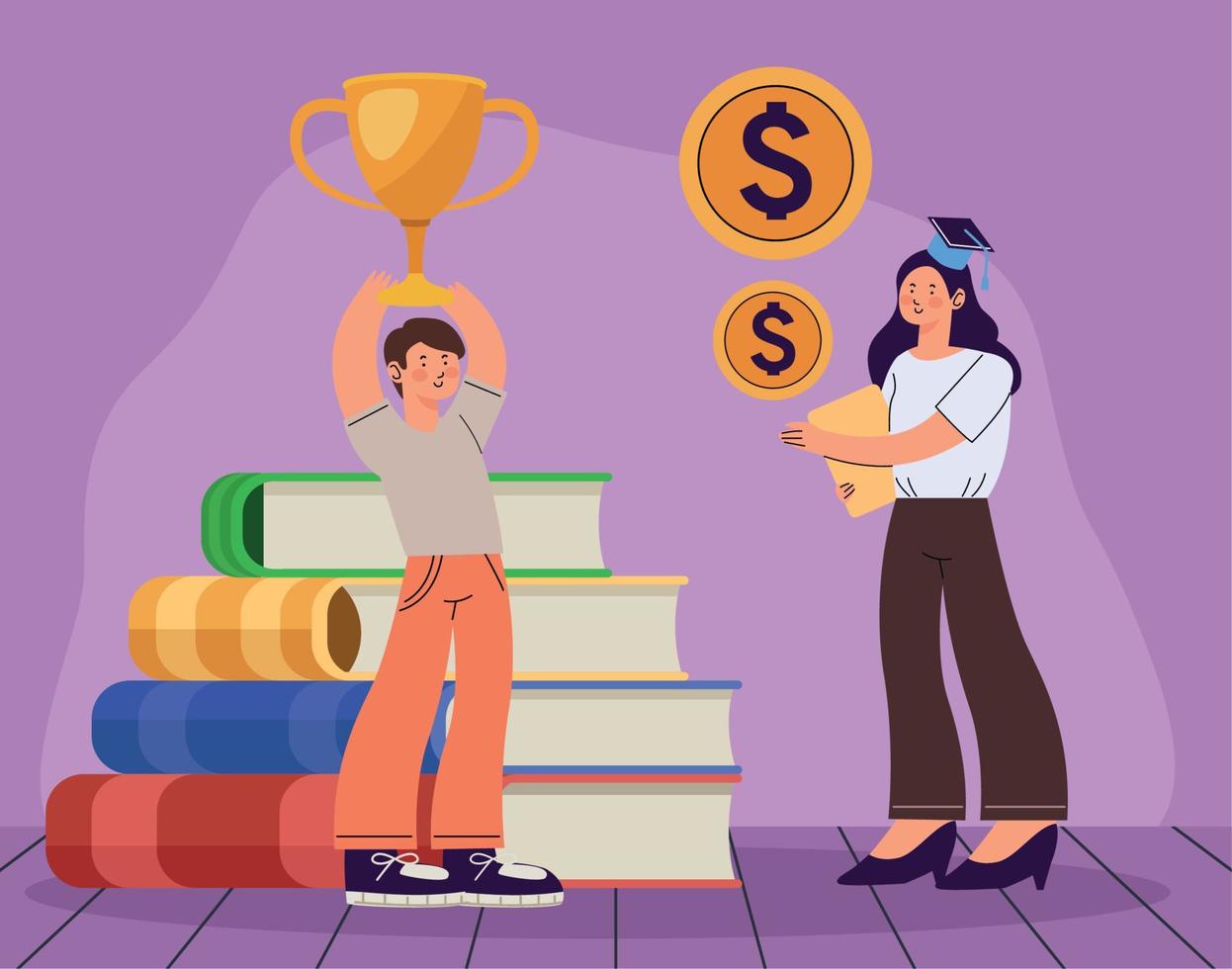 girl and boy with books vector