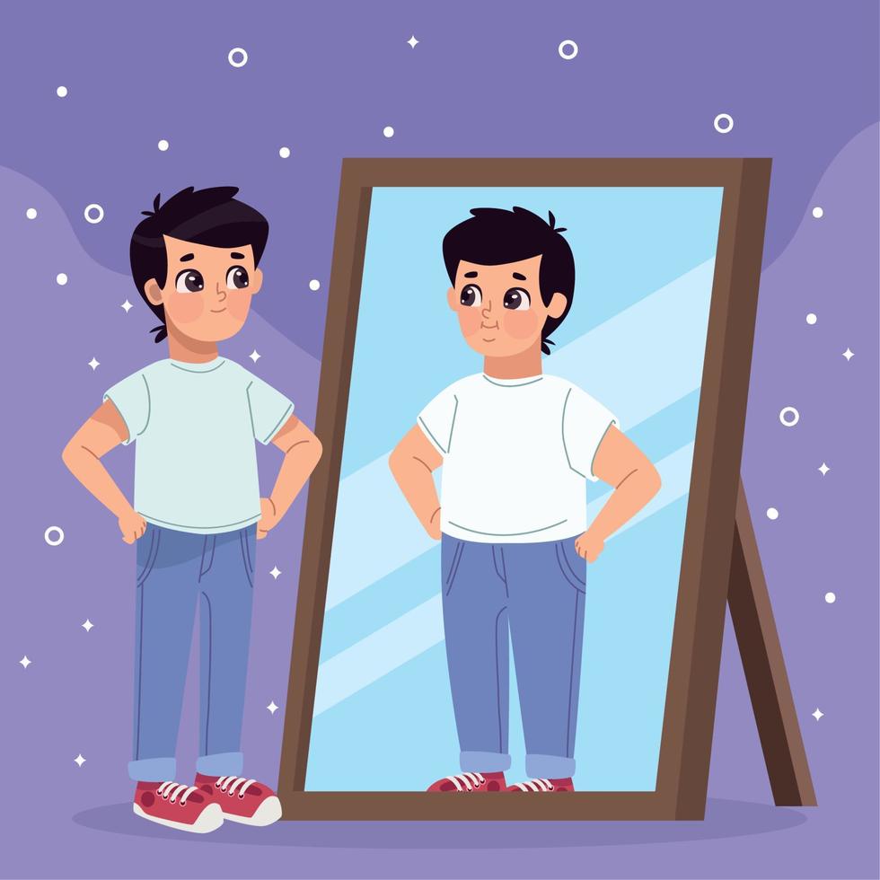 man looking in mirror vector