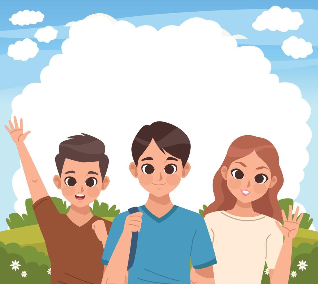 three happy youth persons vector