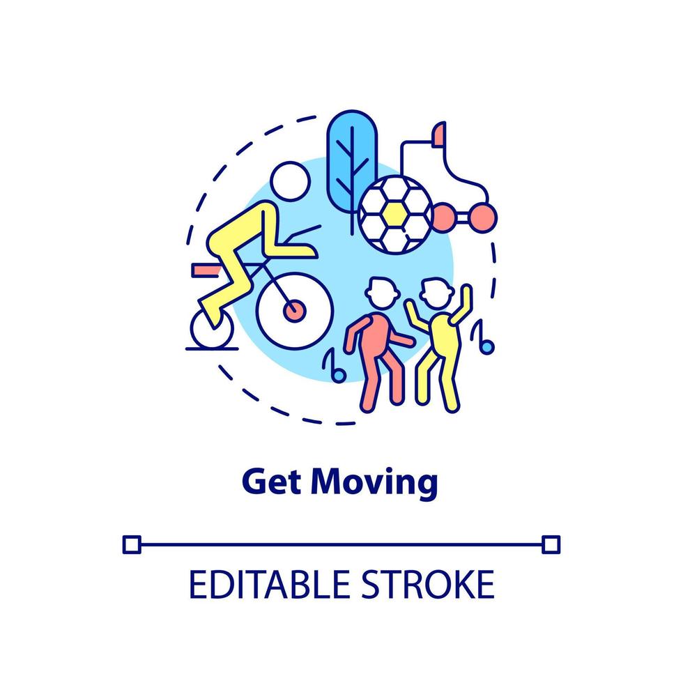 Get moving concept icon. Sport and activities for wellness. Self help with PTSD abstract idea thin line illustration. Isolated outline drawing. Editable stroke. vector