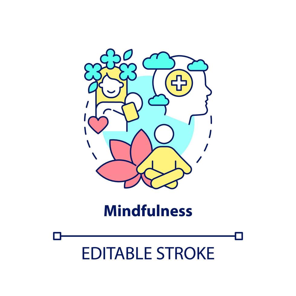 Mindfulness concept icon. Mind relaxing practices. Coping with PTSD abstract idea thin line illustration. Isolated outline drawing. Editable stroke. vector