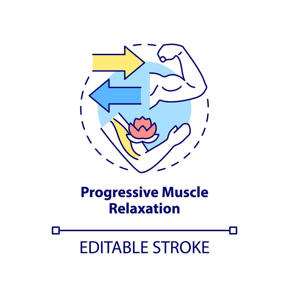 Progressive muscle relaxation concept icon. Body therapy. PTSD coping strategy abstract idea thin line illustration. Isolated outline drawing. Editable stroke. vector