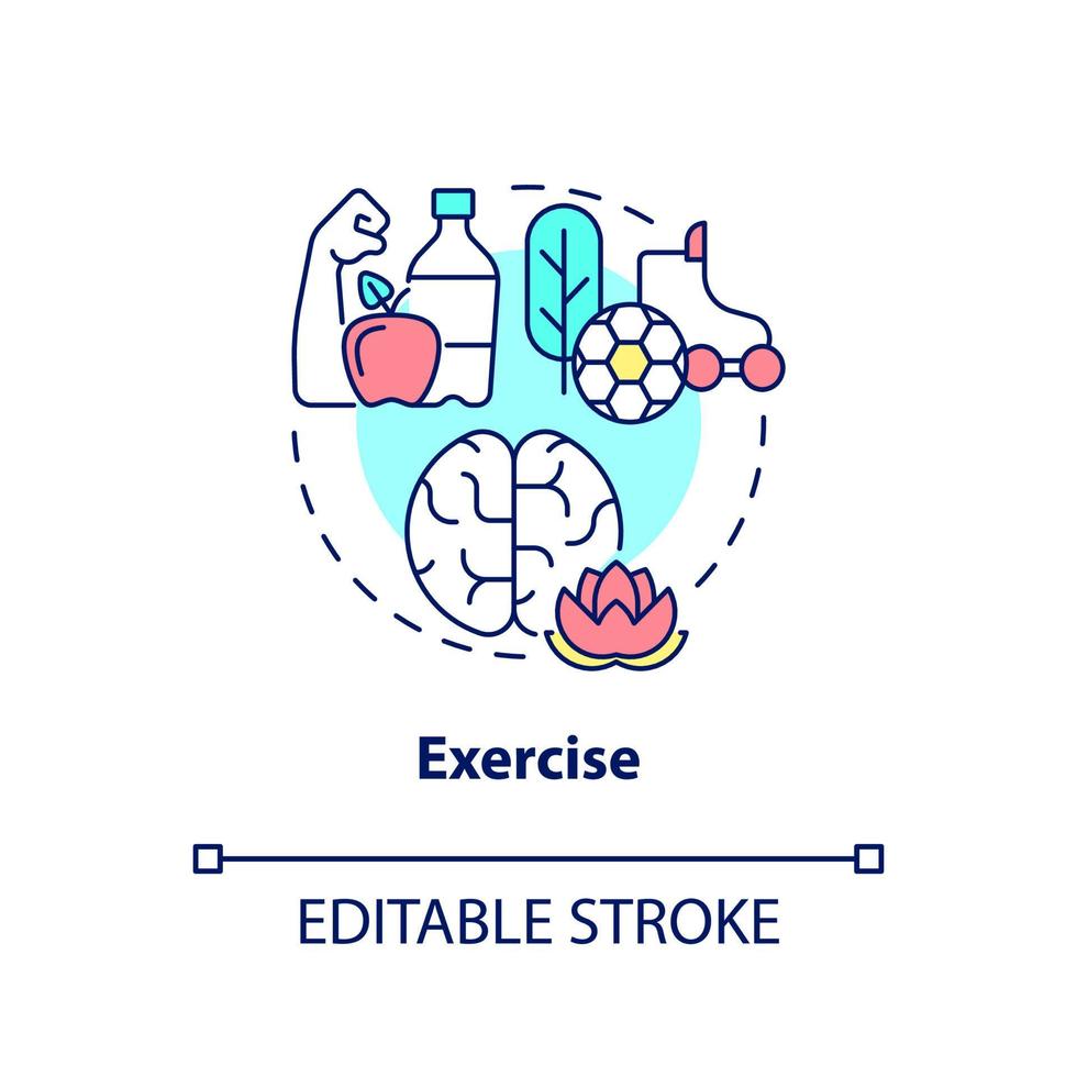 Exercise concept icon. Calming mind and life balance. Coping with PTSD abstract idea thin line illustration. Isolated outline drawing. Editable stroke. vector