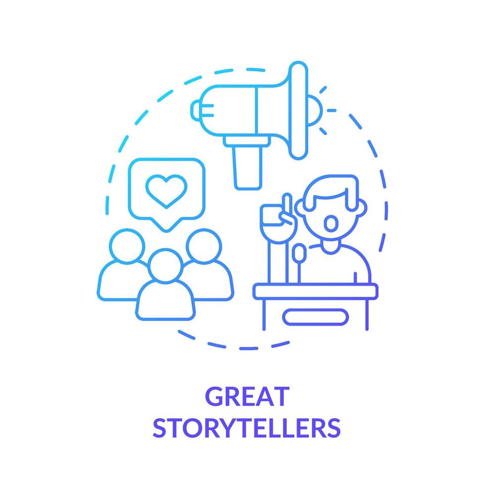 Great storytellers blue gradient concept icon. Oratory skills. Charismatic people characteristic abstract idea thin line illustration. Isolated outline drawing. vector