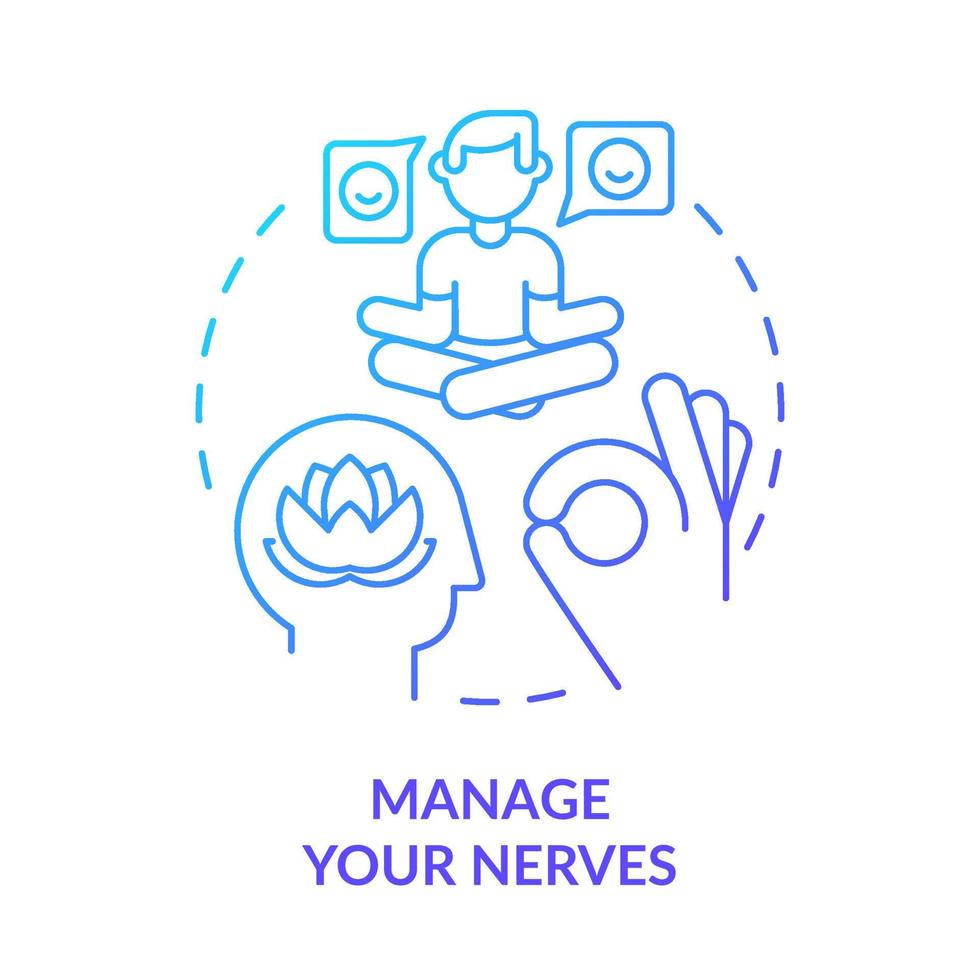 Manage your nerves blue gradient concept icon. Overcome anxiety and worry. Step to charisma abstract idea thin line illustration. Isolated outline drawing. vector
