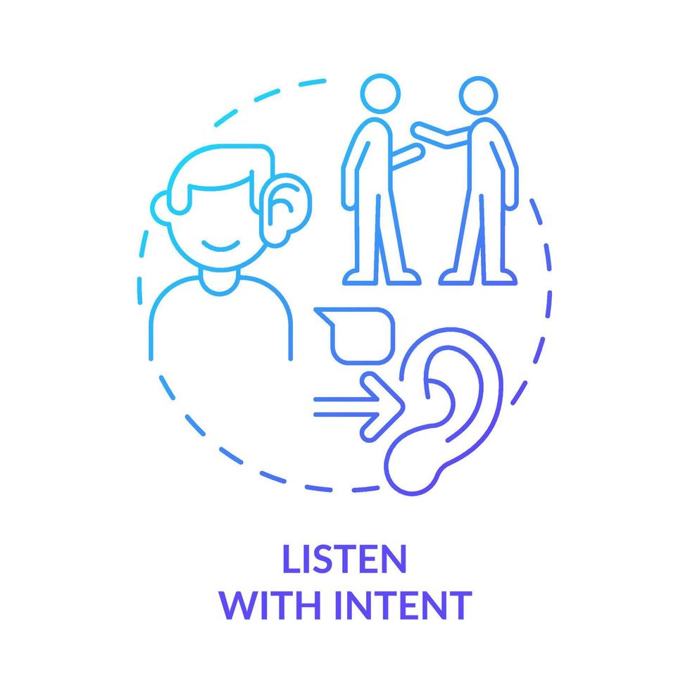 Listen with intent blue gradient concept icon. Focus on conversation. Active listening. Step to charisma abstract idea thin line illustration. Isolated outline drawing. vector