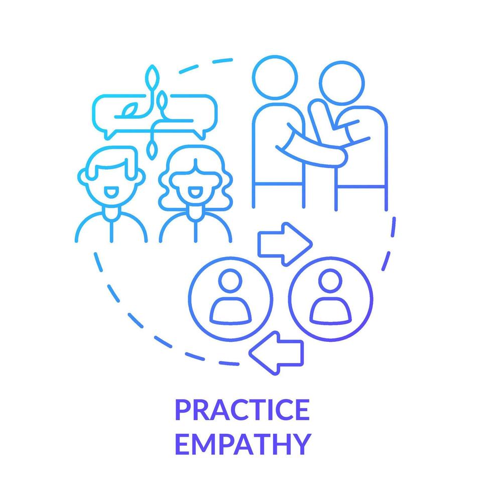 Practice empathy blue gradient concept icon. Share feelings and emotions. Step to charisma abstract idea thin line illustration. Isolated outline drawing. vector