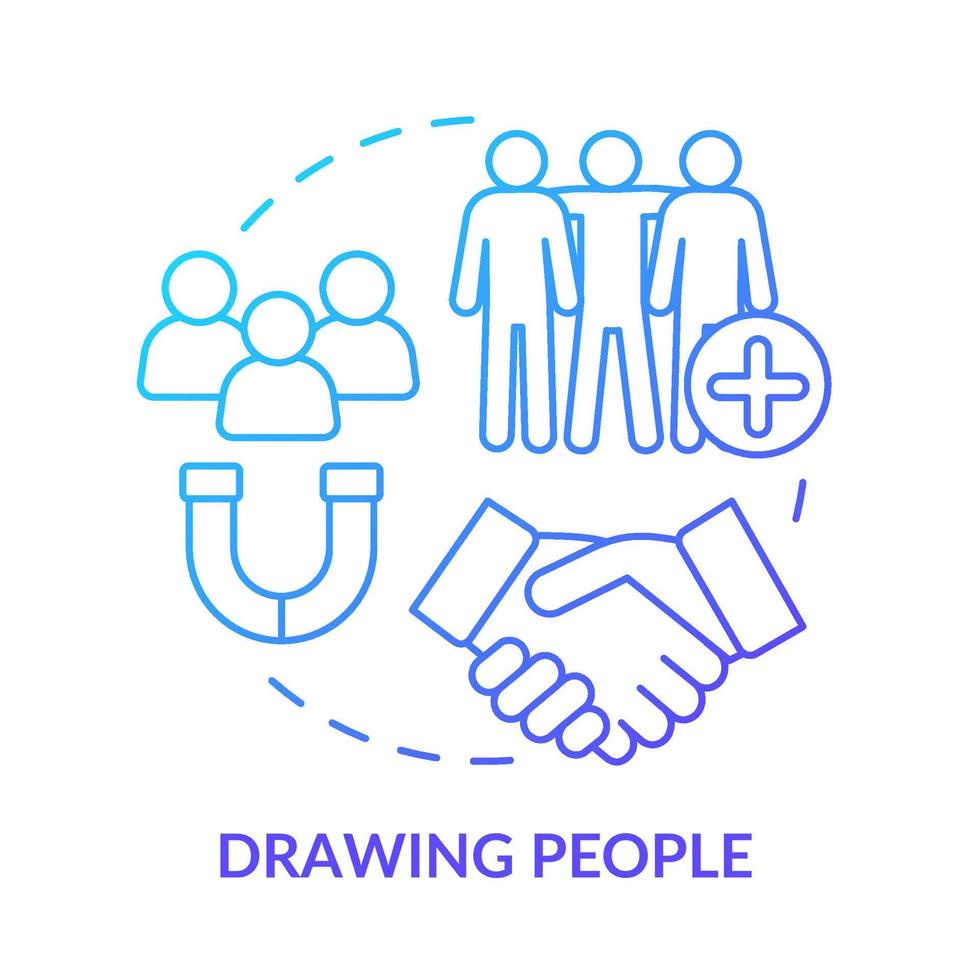Drawing people blue gradient concept icon. Making friends easily. Amiable person. Charisma benefit abstract idea thin line illustration. Isolated outline drawing. vector