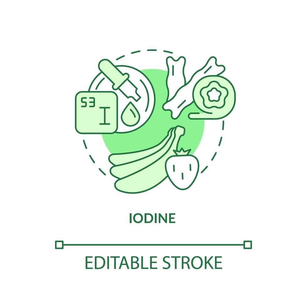 Iodine green concept icon. Sea salt and seaweed. Vegan lifestyle. Source of nutrients abstract idea thin line illustration. Isolated outline drawing. Editable stroke. vector