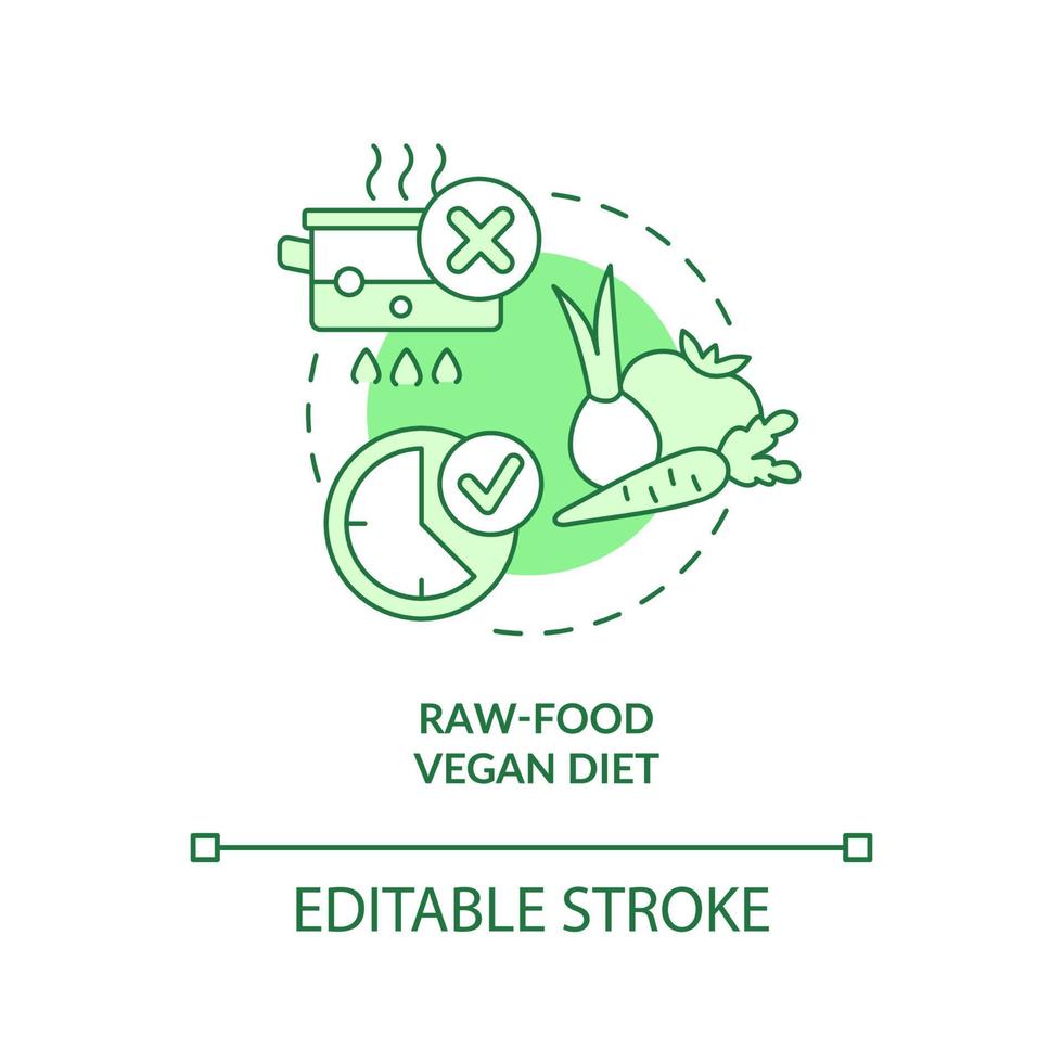 Raw food vegan diet green concept icon. Uncooked vegetables. Variety of vegan diet abstract idea thin line illustration. Isolated outline drawing. Editable stroke. vector