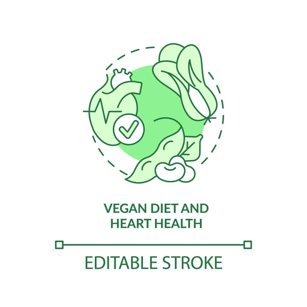 Vegan diet and heart health green concept icon. Veganism and illness abstract idea thin line illustration. Isolated outline drawing. Editable stroke. vector