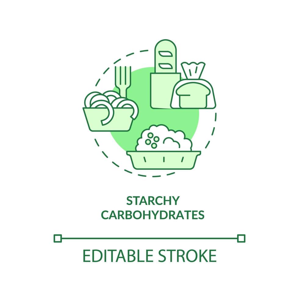 Starchy carbohydrates green concept icon. Product containing carbs. Vegan lifestyle abstract idea thin line illustration. Isolated outline drawing. Editable stroke. vector